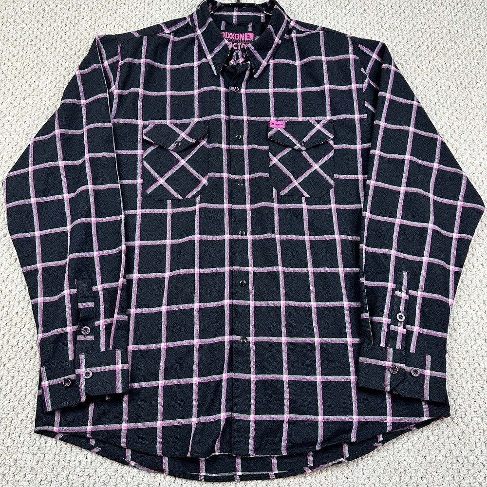DIXXON Flannel Shirt Mens XL Black Pink Snap On Electric Breast Cancer Limited